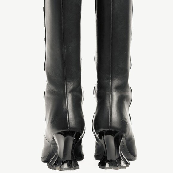 John Fluevog Lu Black Leather Tall Studded Boots - Picture 3 of 12